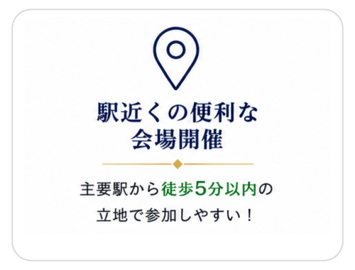 リタモア交流会が人気の6つの理由の一つ「駅近くの便利な会場での開催」